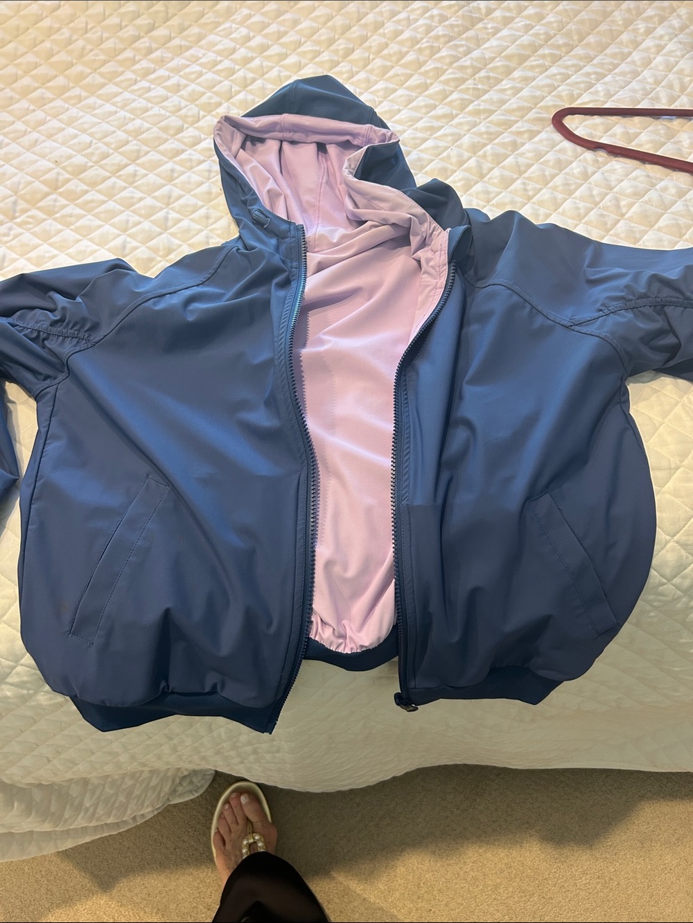 Reversible Hooded Jacket - Navy Blue with lavender wear it inside or out